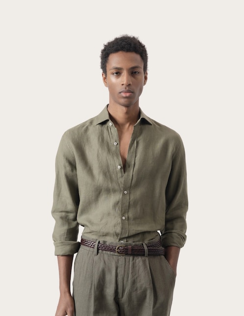 Camisa casual de lino manga larga para hombre 1