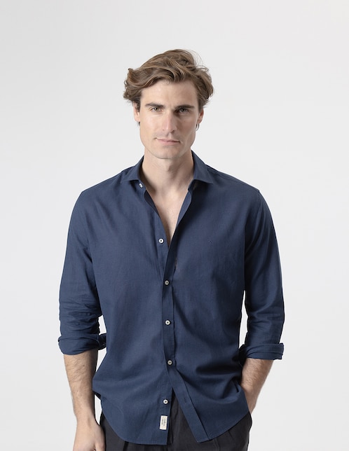 Camisa casual de lino manga larga para hombre 1