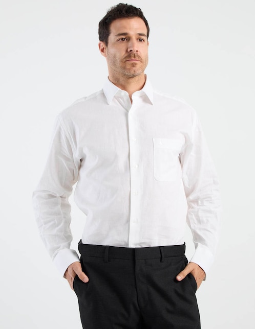 Camisa casual Manchester de algodón y lino manga larga para hombre