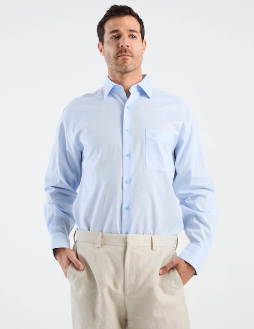Camisa casual Manchester de algodón y lino manga larga para hombre