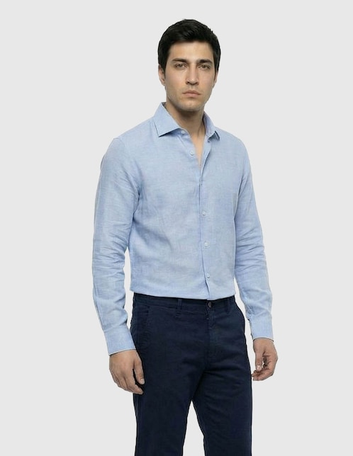 Camisa de vestir de lino manga larga para hombre 1