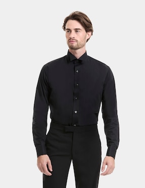 Camisa Etiqueta Forti Black Tie De Algodón Manga Larga Para Hombre