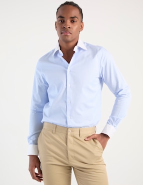 Camisa business casual Zanetti de algodón manga larga para hombre