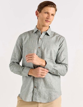 Camisa casual Calderoni de algodón manga larga para hombre