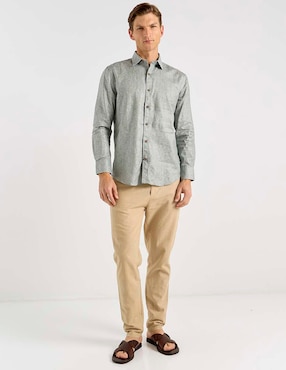 Camisa casual Calderoni de algodón manga larga para hombre