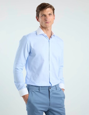 Camisa de vestir Puroego de algodón manga larga para hombre