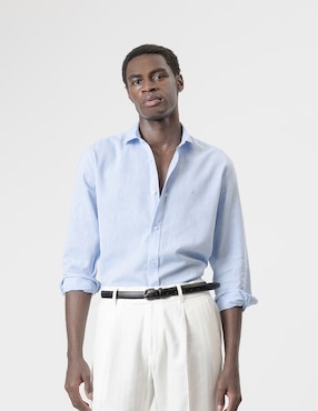 Camisa casual Puroego de lino manga larga para hombre