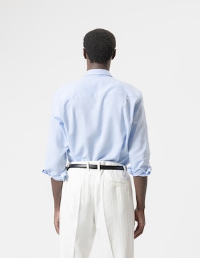 Camisa casual Puroego de lino manga larga para hombre