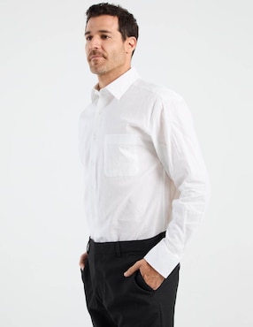 Camisa casual Manchester de algodón y lino manga larga para hombre