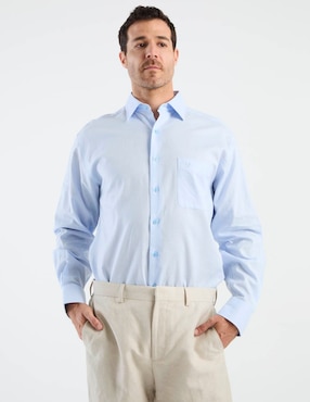 Camisa casual Manchester de algodón y lino manga larga para hombre