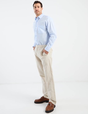 Camisa casual Manchester de algodón y lino manga larga para hombre