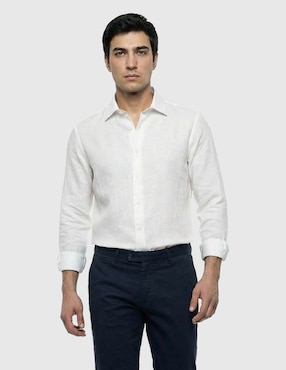 Camisa de vestir Zanetti de lino manga larga para hombre