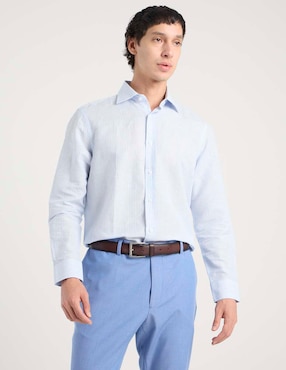 Camisa de vestir Zanetti de lino manga larga para hombre