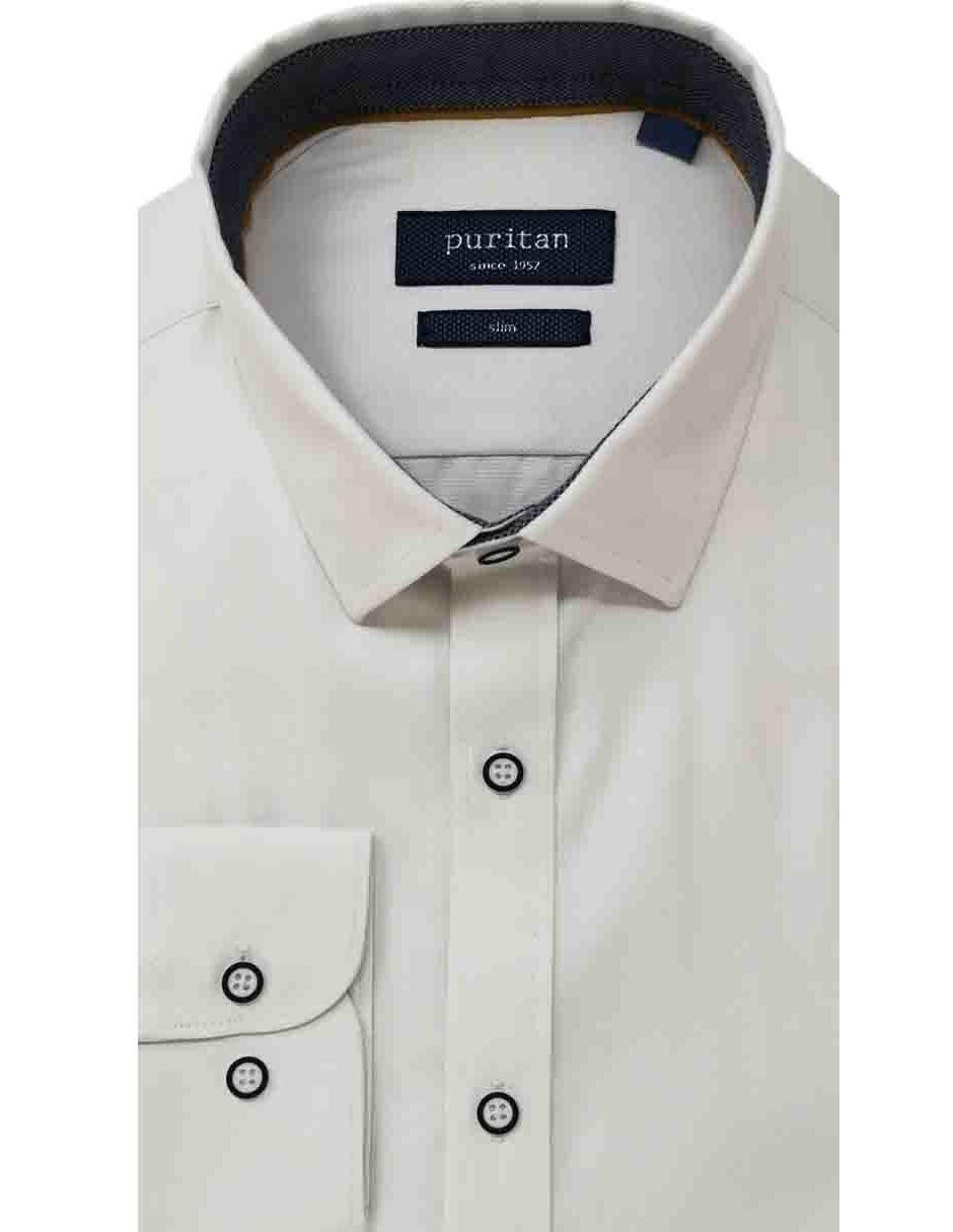 Camisa de vestir Puritan cuello italiano corte slim fit manga larga blanca