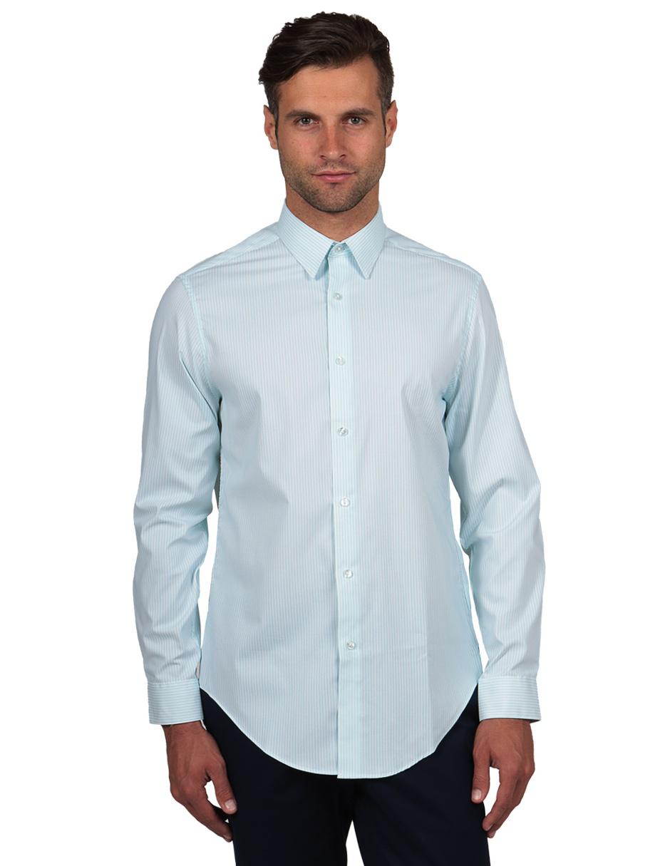 Camisa de vestir Calvin cuello italiano corte slim fit larga turquesa a rayas | Liverpool.com.mx