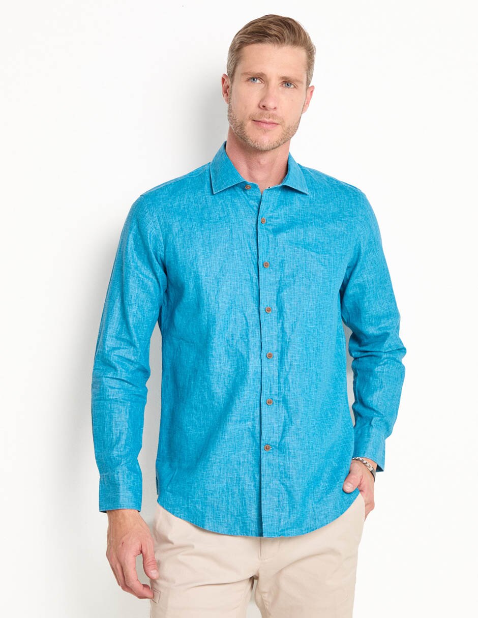 Camisa casual de algodón manga larga para hombre