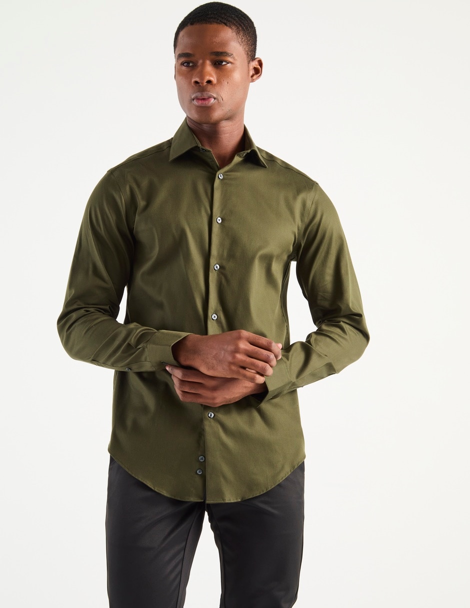Camisa de vestir de algodón manga larga para hombre