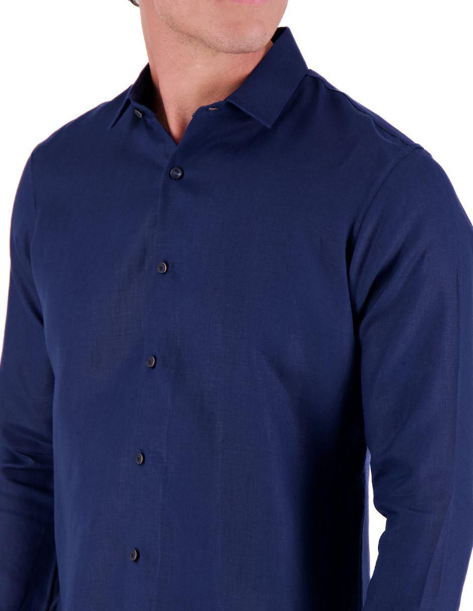Camisa de vestir de lino manga larga para hombre 2