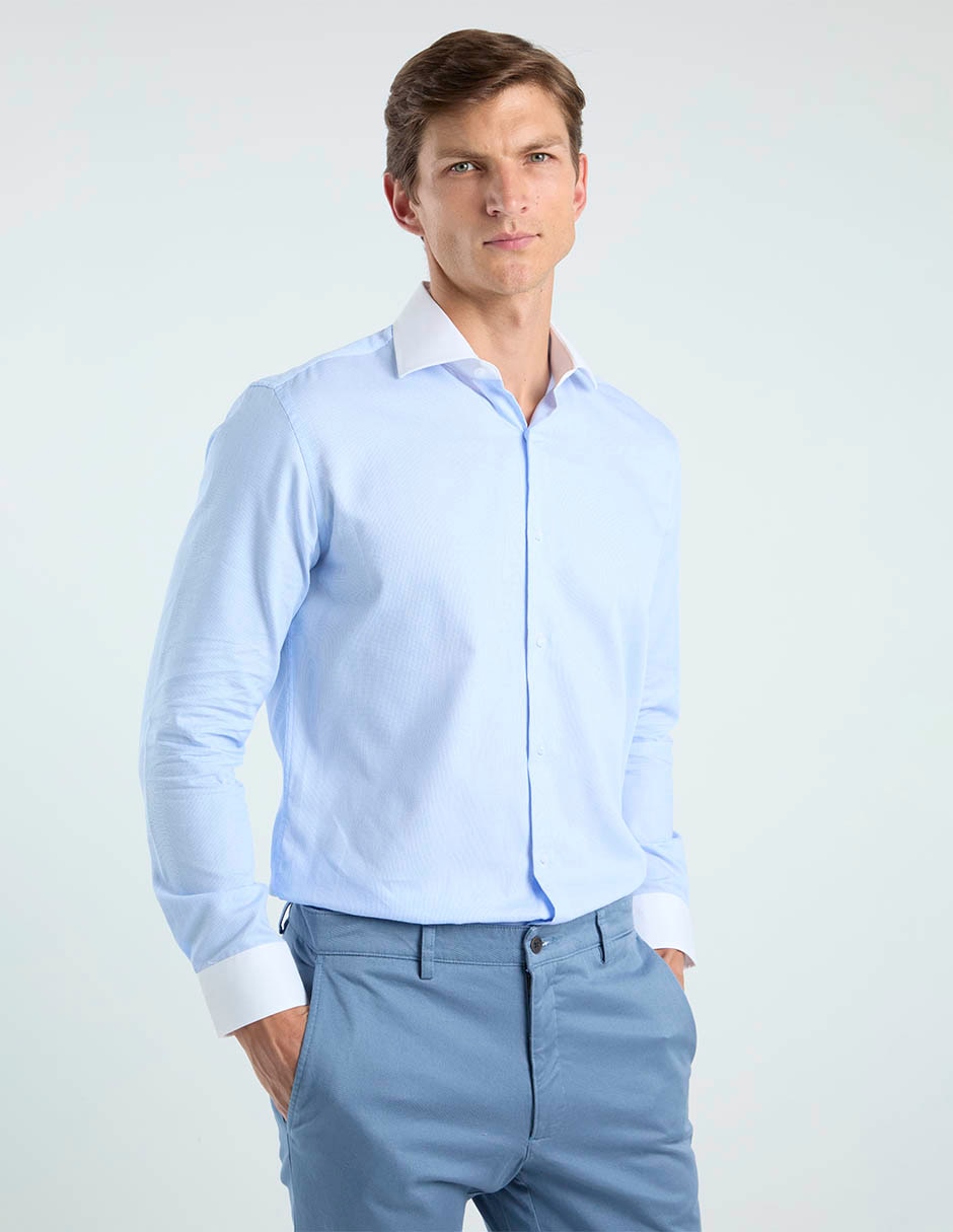 Camisa de vestir de algodón manga larga para hombre