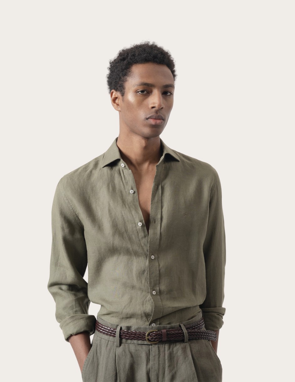 Camisa casual de lino manga larga para hombre 2