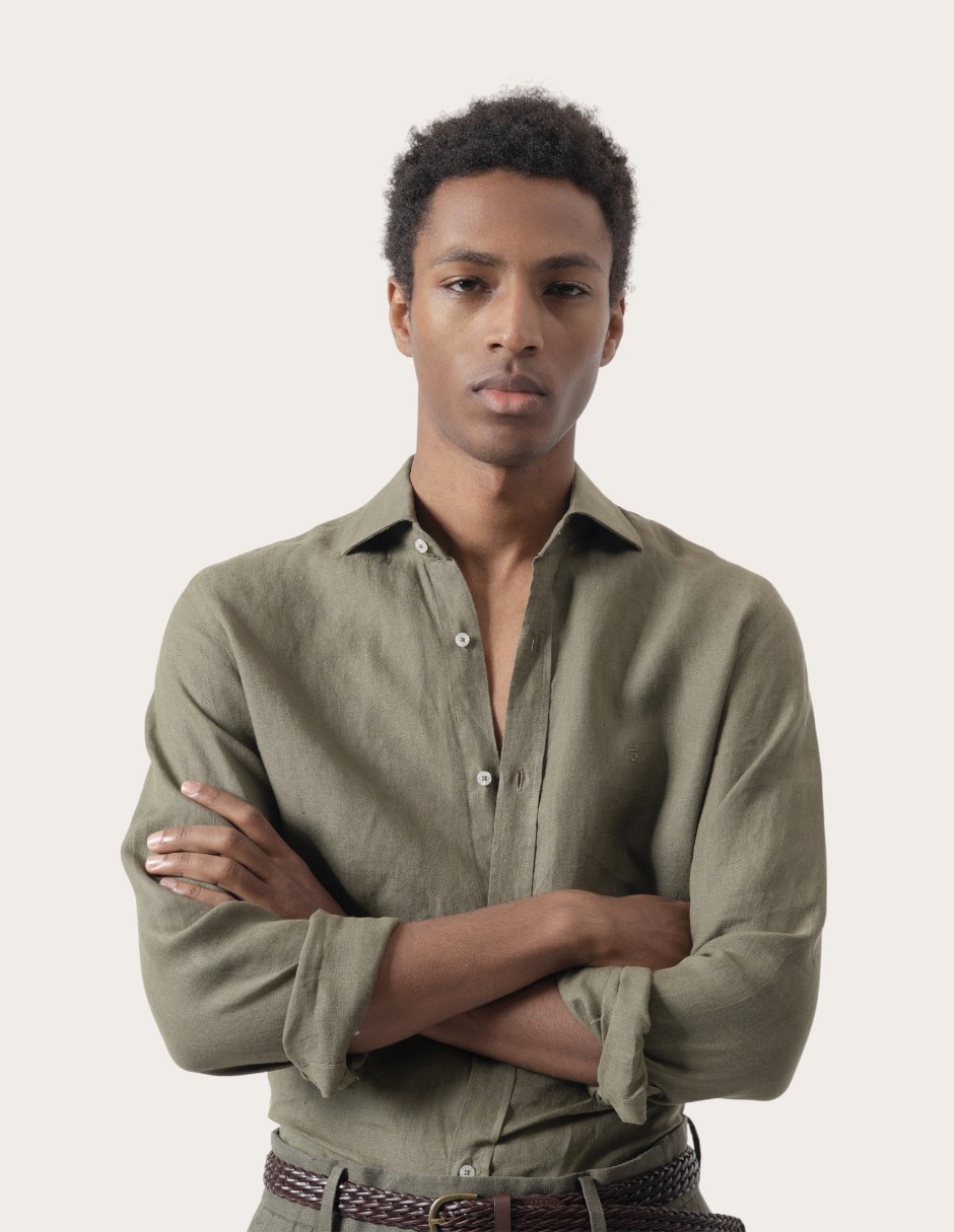Camisa casual de lino manga larga para hombre 3