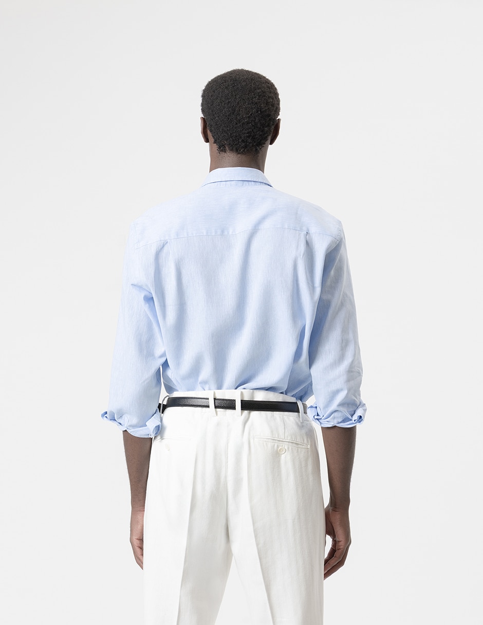 Camisa casual de lino manga larga para hombre 2