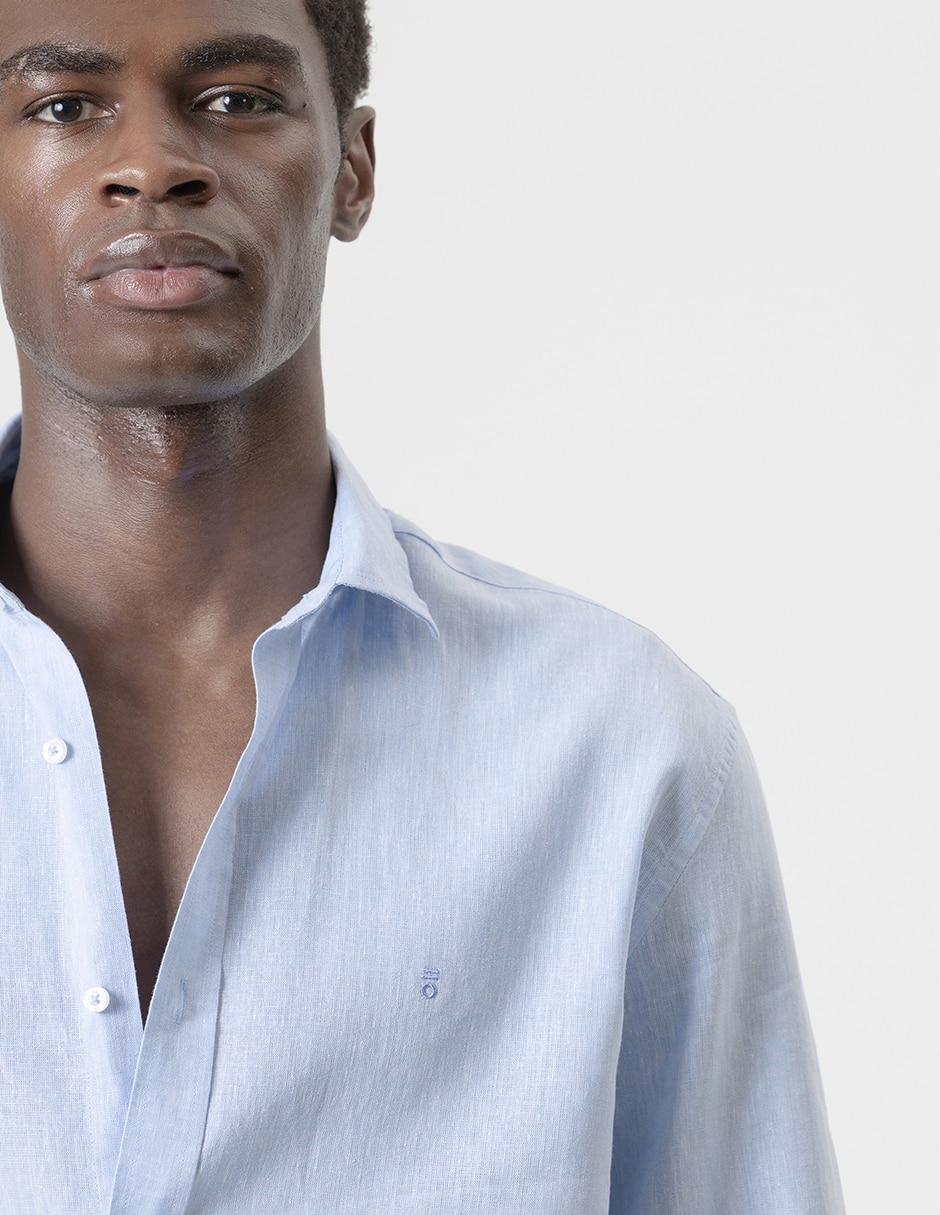 Camisa casual de lino manga larga para hombre 4