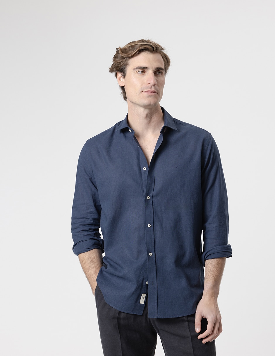 Camisa casual de lino manga larga para hombre 2