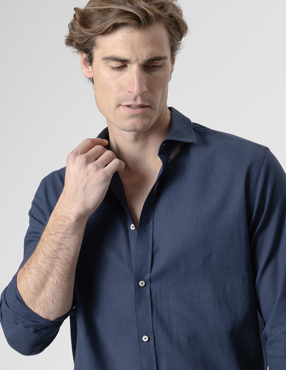 Camisa casual de lino manga larga para hombre 3