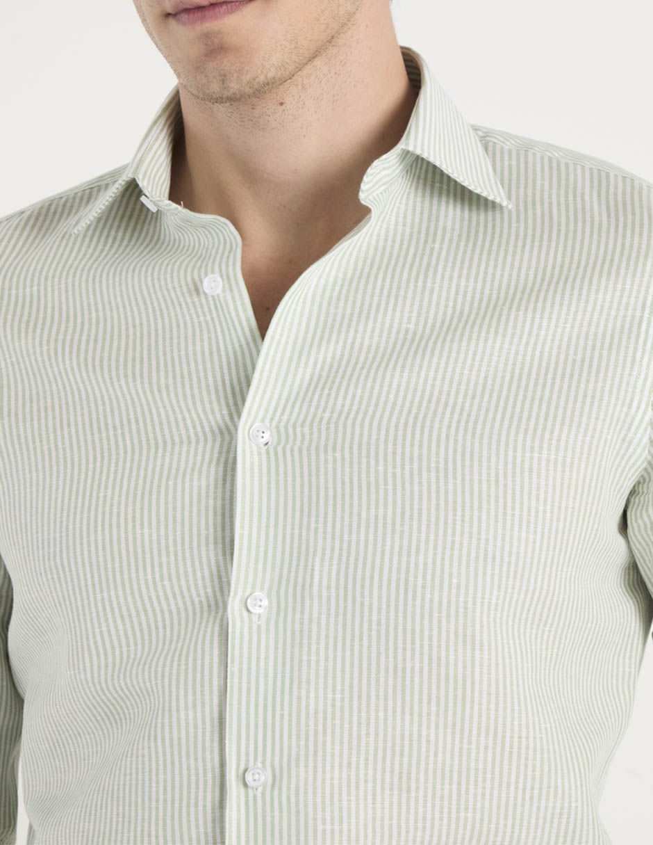 Camisa de vestir de lino manga larga para hombre 4