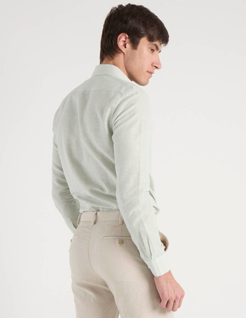 Camisa de vestir de lino manga larga para hombre 6