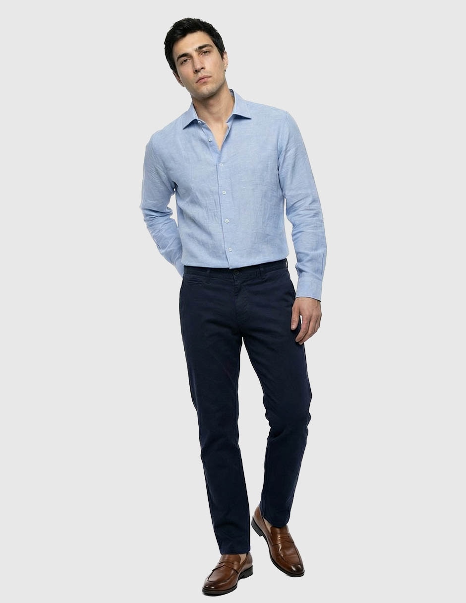 Camisa de vestir de lino manga larga para hombre 2