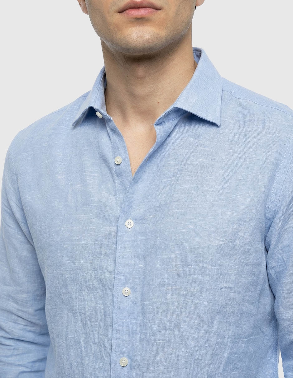 Camisa de vestir de lino manga larga para hombre 4