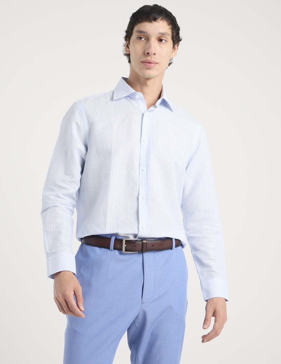 Camisa de vestir de lino manga larga para hombre Camisa de vestir de lino manga larga para hombre